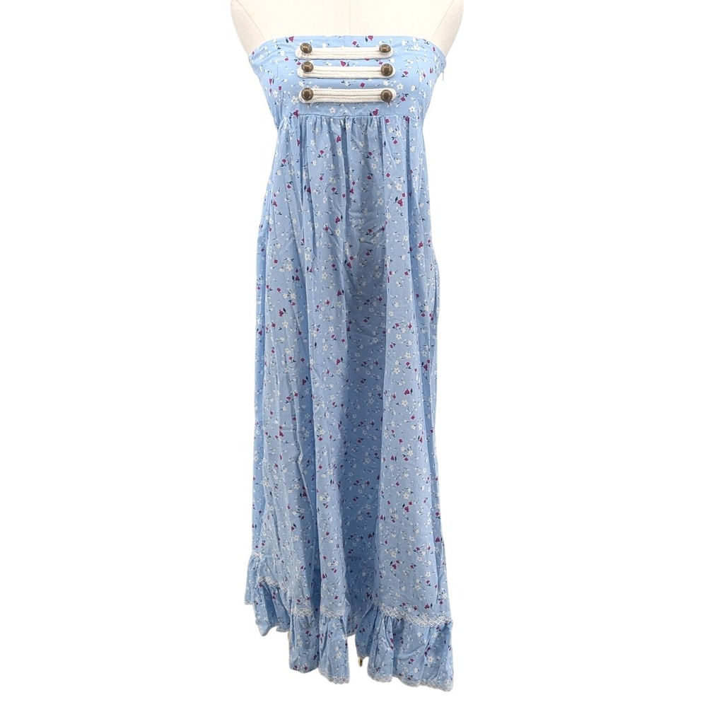 Scarlet Darkness Floral Corset Maxi Dress Blue Lace Up Cottagecore XL Runs Small